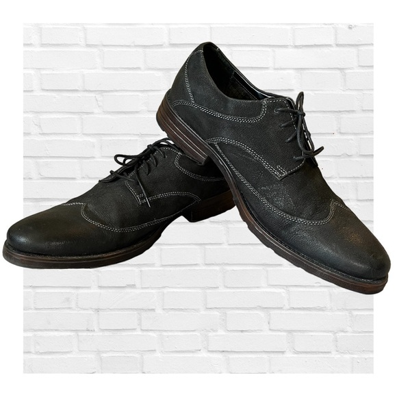Clarks Mens Black Suede Wingtips Oxford Lace Up Dress Shoes Size 13 Leather - Picture 2 of 9